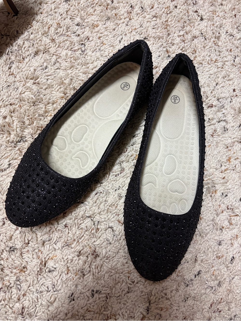 Black Crystal Ballet Flats - Women's Comfortable Slip-Ons